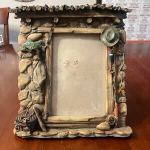 Rustic Fishing Themed Picture Frame Cabin Lodge Fisherman 4" x 6" Lure Pole